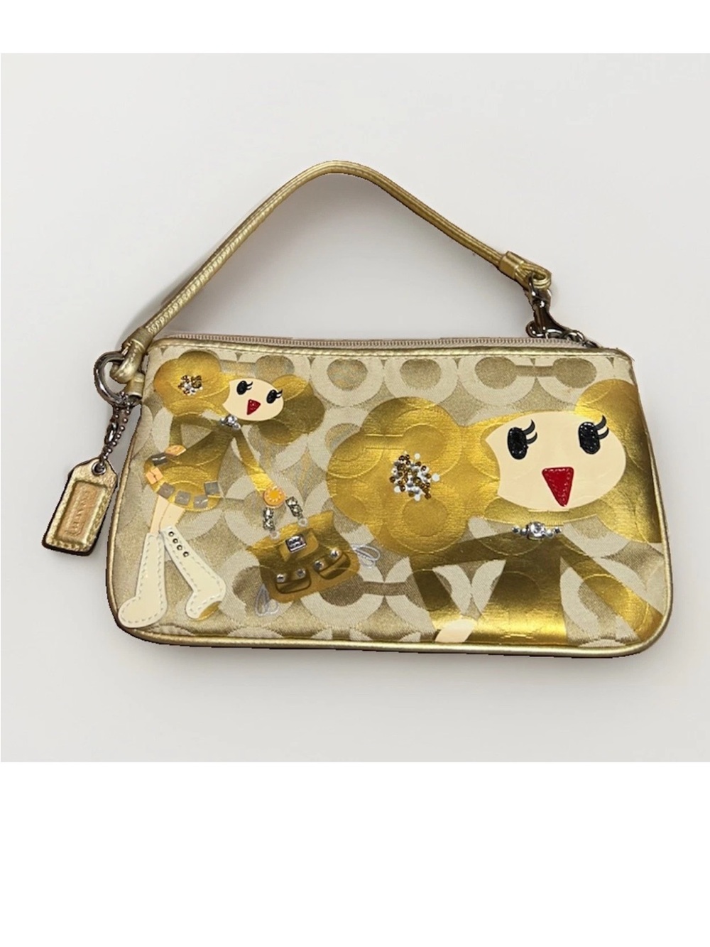 Coach Wristlet Poppy-Chan “GOLDY” Shibuya, Japan EXCLUSIVE Op-Art, Leather Trim